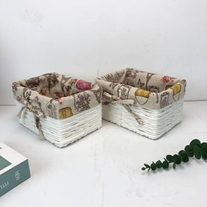 Willow Woven <b>Storage</b> <b>Baskets</b> Rectangle White And Gray Handmade Household Organizers For Toys And Gardening - Product Image 2