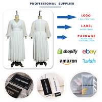 ADR060379 Robes de soirée tendance grandes tailles, col en V, manches lanternes, robe en mousseline de soie blanche, robes longues pour femmes, robes de soirée