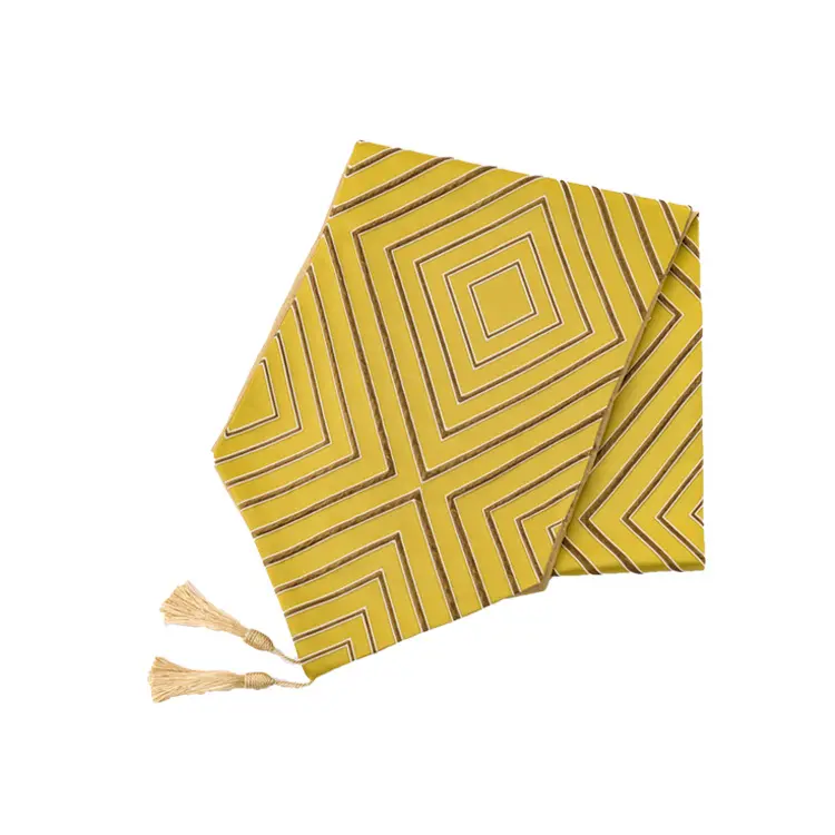 Alfombra de té con patrón circular grande de satén Jacquard, Bandera de mesa con borlas de estilo minimalista moderno