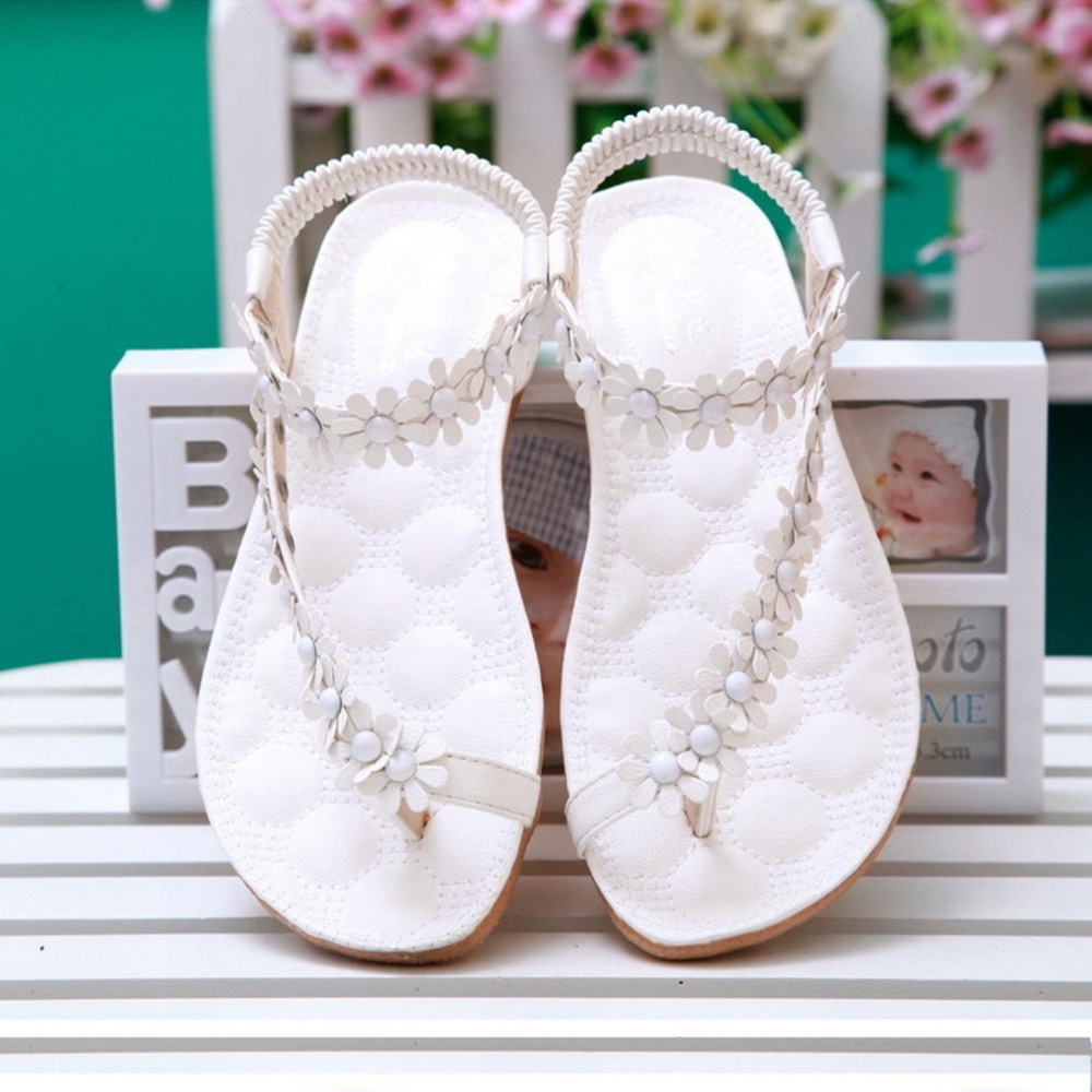 ORANDESIGNE Sandali Estivi Donna Scarpe Strass Eleganti Infradito con Infradito PU Cuoio Bassi Sandali Bohemia Perline Decorate Sandali da Spiaggia B Nero 40 EU