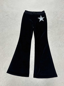 Pantalon de sport décontracté pour femme, coupe ample, patchwork en velours, devant plat, volants, style Y2K, jambe évasée basse, fermeture à cordon de serrage, écoresponsable - Product Image 6