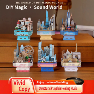 Caja de Música Miniatura de Madera Hecha a Mano con Manivela, Divertida y Moderna, Ecológica, Juguete para Adultos Entusiastas de la Arquitectura - Product Image 6