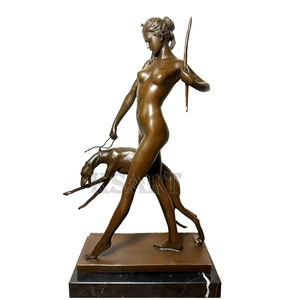 Sculpture en bronze de la déesse de la chasse, jeune fille menant un chien, découpe et impression personnalisées, couleur et taille sur mesure, sculpture d'art de jardin extérieur - Product Image 6