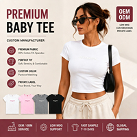 T-shirt court OEM personnalisé en coton et élasthanne, imprimé, à trous, coupe ajustée, haut de sport extensible et respirant, côtelé, à manches courtes pour femme et bébé
