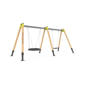 High Quality Outdoor Swing Set For 2 Kids SolidWood Metal Aluminum Playground From Kindergarten To Park Interesting Design