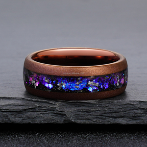 Anello da uomo POYA Coffee Wedding Band 8mm in tungsteno carburo nero argentato sabbiato a cupola con intarsio meteorite galassia - Product Image 4