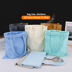 Túi tote quảng cáo in logo tùy chỉnh, 32 màu, 34x39cm, chất liệu <span class=keywords><strong>canvas</strong></span> cotton, túi đeo vai, túi mua sắm tái sử dụng, bán sỉ - Product Image 1