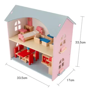 木制玩具仿真游戏屋两个庭院迷你家具木制儿童娃娃屋