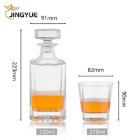 Juego de 3 Vasos de Whisky Cuadrados de Cristal y Decantador con Caja de Madera para Vino, Licor, Whisky, Cócteles, Regalo