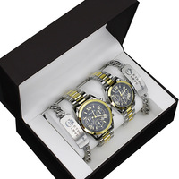 Ensemble de montres à quartz pour amoureux avec bracelet en acier inoxydable, coffret cadeau, montres de mode pour couples