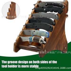 Wooden Knife Display Rack Solid Wood <b>Desktop</b> Organizer Standing Type Rectangle Shape Multipurpose Storage - Product Image 3