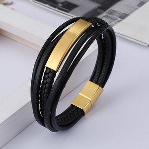 KALEN 220*8 millimetri Multi Strato di Pelle Da <span class=keywords><strong>Uomo</strong></span> In Oro <span class=keywords><strong>Argento</strong></span> Nero <span class=keywords><strong>Bracciale</strong></span> In Acciaio Inossidabile - Product Image 2