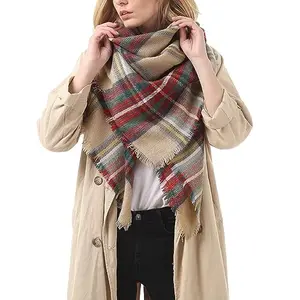 Women's Fall Winter Scarf Classic Tassel Plaid Scarf design oem Customizable Warm Soft Chunky Large Blanket Wrap Shawl Scarves
