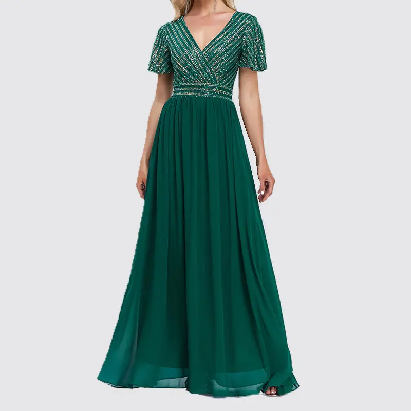 Elegant Mother Of The Bride Dresses Gown For Wedding Chiffon Evening Formal Dress Short Sleeve Guest Lace Applique Women's