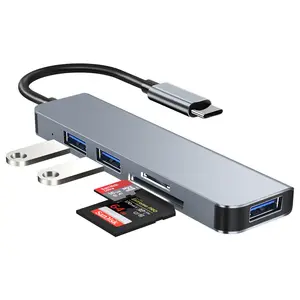 Cabo adaptador para laptop tipo c, leitor de cartão sd tf usb portas de alta velocidade hub adaptador de dados 5 em 1