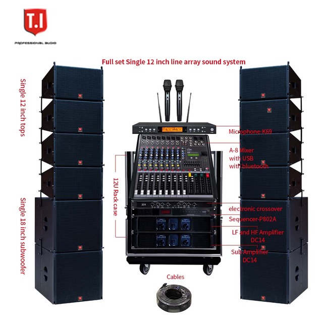 Professional T.I Pro Audio LA112 12-Inch Studio Master Mixer Line Array Speaker Two-Way DJ Sound System 300W+100W for Church