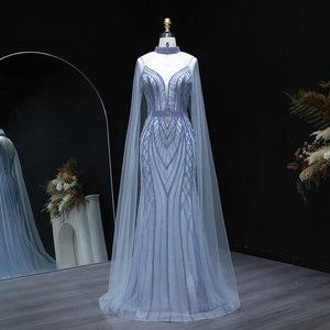 Sharon dedi sssaid Sparkle kristal mavi Mermaid abiye pelerin kollu siyah çıplak kızlar balo parti önlükler - Product Image 2