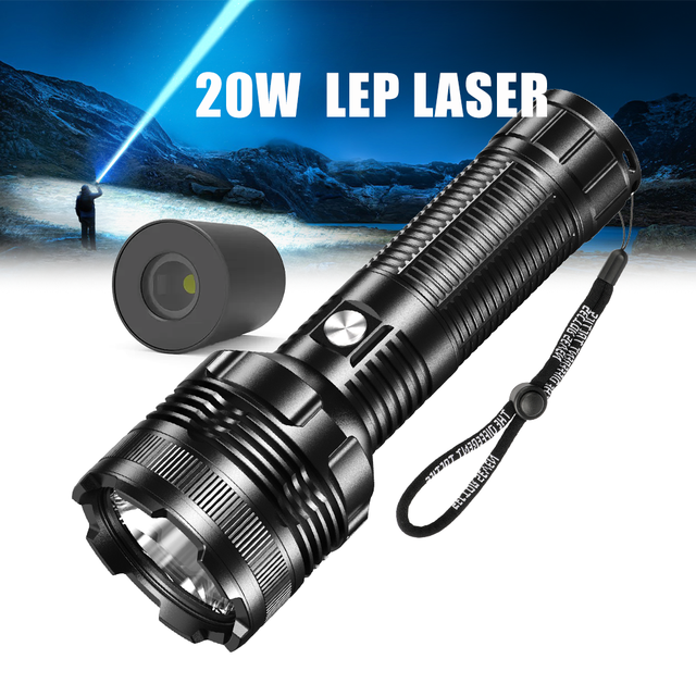 Newest 20W Super Bright Waterproof IP67 Tactical Outdoor Searchlight Rechargeable LEP Laser Flashlight 2KM