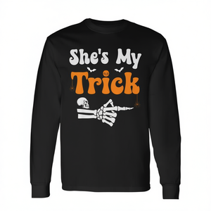 She's My Trick Skeleton T-shirt à manches longues assorti pour couples, Halloween - Product Image 2