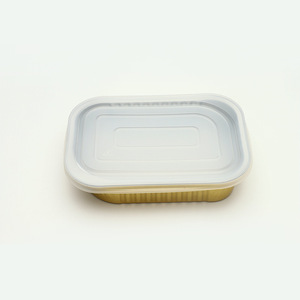 320ml 500ml 680ml 熱シール式小型長方形アルミホイルトレー ゴールドカラー 食品用アルミホイルテイクアウト容器 プラスチック蓋付き - Product Image 2