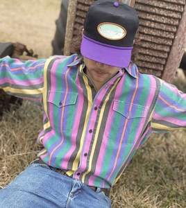 ウエスタンカウボーイメンズシャツブラウスストライプカジュアルボタンダウン長袖シャツトップスポケット付き - Product Image 3