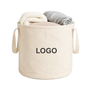 Canvas Vintage Solid Color <b>Storage</b> Tote <b>Basket</b> with Handles and Custom Logo - Product Image 1