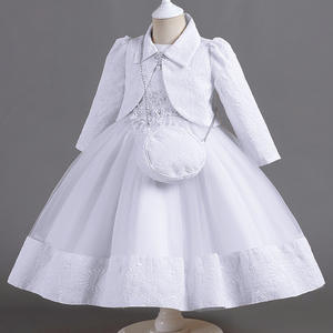 White Jacquard Fabric Children Christmas Prom Gown Frock <strong>Kids</strong> Birthday Party Clothing Set Flower Girls <strong>Wedding</strong> <strong>Dresses</strong>+Bag+Coat - Product Image 1