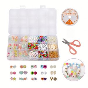 Kit de Pulseras DIY de 15 Rejillas con Cuentas Acrílicas de Colores, Letras, Perlas y Dijes para Niñas - Product Image 1