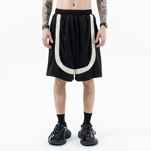 Shorts de basket-ball décontractés pour hommes, 100% coton, uni, avec fermeture à cordon en maille respirante et bande latérale - Product Image 3