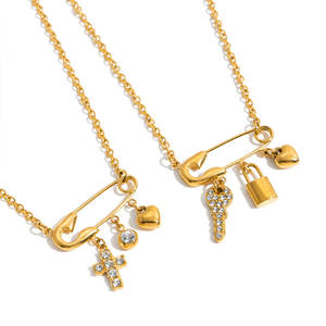 Colliers et pendentifs en acier inoxydable 316L plaqué or 14K 18K PVD, bijoux fins personnalisés avec zircon, pour femmes. - Product Image 5