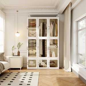 Armoire Pliante Moderne Simple Intégrée <span class=keywords><strong>en</strong></span> <span class=keywords><strong>Plastique</strong></span> <span class=keywords><strong>avec</strong></span> 5 Tiroirs et Portes Coulissantes pour <span class=keywords><strong>Petit</strong></span> Appartement Chambre à Coucher Mécanisme de Charnière <span class=keywords><strong>en</strong></span> MDF - Product Image 2