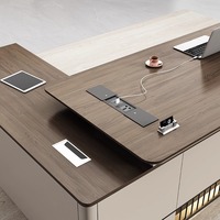 Set Scrivania Direzionale con Sedia, Design Moderno e Minimalista in Legno, con Tavolino Laterale e Armadietti, per Uso Commerciale