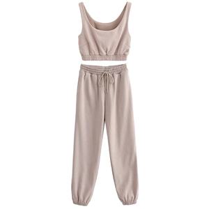 Conjuntos Deportivos de Verano al por Mayor, Cintura Elástica, Top Corto para Mujer, para Correr, Trotar, de Algodón, 2 Piezas - Product Image 5