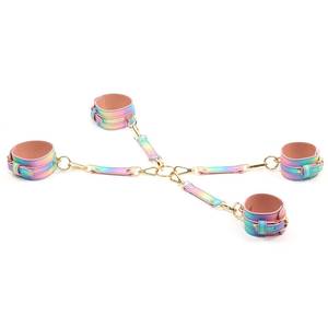 Ensemble en cuir arc-en-ciel coloré SM, kit de bondage fluorescent, menottes, collier, harnais érotique pour couples 18+, MUQU TZ-8018 - Product Image 2
