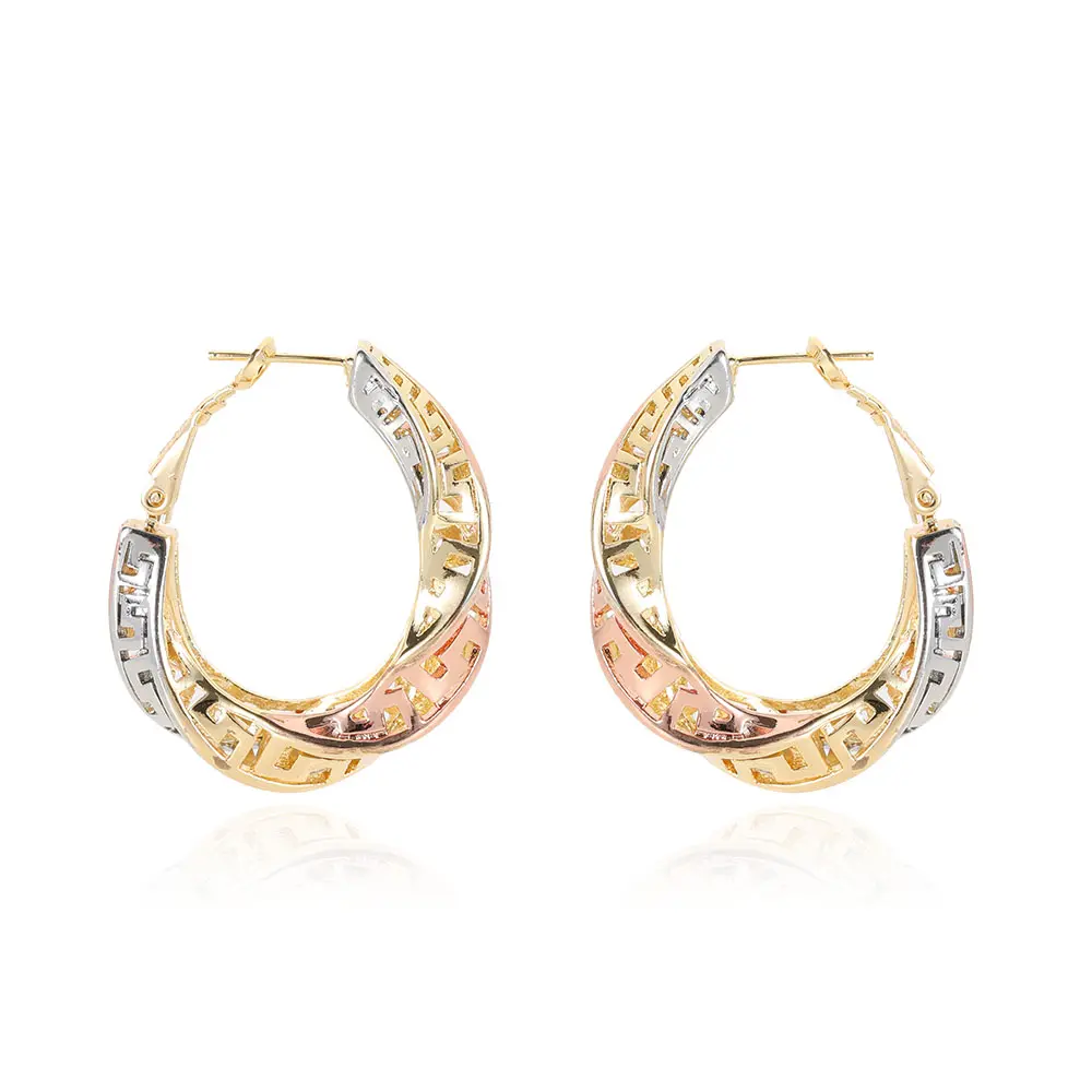 Tricolore di alta qualità orecchino ad anello oro laminado 18k oro placcato orecchini