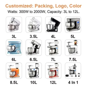 Máy trộn thực phẩm đa năng, 6 tốc độ, đầu nghiêng, bằng thép không gỉ, dùng cho gia đình, sản xuất theo đơn đặt hàng (OEM/ODM) - Product Image 2