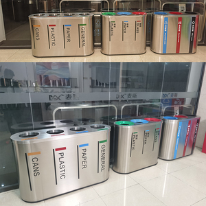 Indoor stainless steel recycle <strong>bin</strong> airport metal oval <strong>color</strong> <strong>code</strong> 4 compartment stainless steel recycling airport station school office shopping mall - Product Image 4
