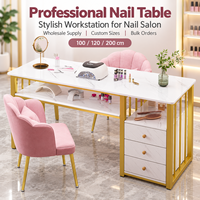 Table de manucure pour salon de beauté avec plateau style marbre et rangement pour les acheteurs en gros