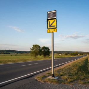 Solar-Powered Reflective Traffic Sign 40 X 40 cm 'Turn Left' Caution for Roadway 'Stop' Text - Product Image 3