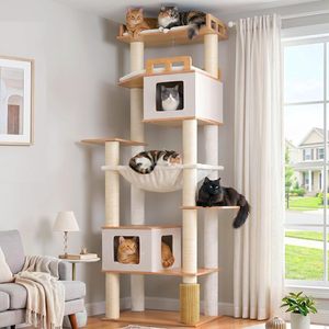 Arbre à chat moderne en bois avec plateformes multi-niveaux pour grands chats, arbre à chat en forme de fleur - Product Image 1