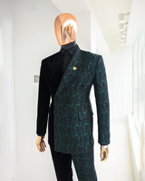 Costume de bal et de mariage pour homme, coupe ajustée, jacquard floral, brocart, bleu foncé, 3 pièces, blazer et smoking, design de luxe personnalisé, taille S