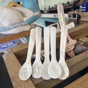 Cucchiaio in Madreperla Naturale 13cm con Logo Personalizzato, Manico Corto Ecologico, Raffinato Rosa Bianco Classico, Caffè Guangdong - Product Image 5