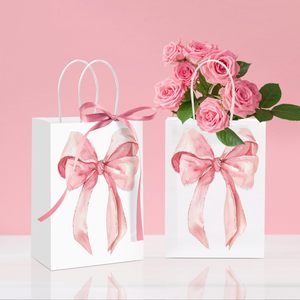 Luxury <strong>Sweet</strong> Cute Cartoon <strong>Large</strong> Pink Bow Pattern Portable Tote <strong>Bag</strong> Birthday Party Favor Gift Packaging Kraft Paper <strong>Bag</strong> Wholesale - Product Image 1