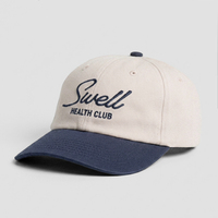 Gorra de Béisbol Vintage Bicolor Crema y Azul Marino con Bordado, Estilo Casual Urbano, Visera Curva, Gorra de 6 Paneles Tipo Dad Hat