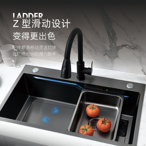 Unihopper <b>Kitchen</b> 304 Stainless Steel Single Bowl <b>Sink</b> 1.0mm Thick Undermount Brushed Black Easy To Clean - Product Image 1