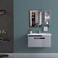 Meuble-lavabo avec miroir LED moderne en contreplaqué imperméable de 60 cm avec lavabo