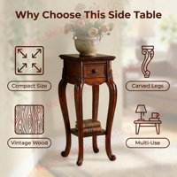 Mesa Auxiliar de Madera Tradicional con Cajón y Estante, Patas Curvadas Talladas, Tapa de Parqué, Pequeño Soporte para Plantas para Sala de Estar, Sofá, Entrada