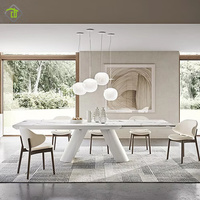 Con el fabricante profesional que agrega un toque de moda a los hogares modernos, mesa de comedor con patas de metal superior de losa de piedra minimalista