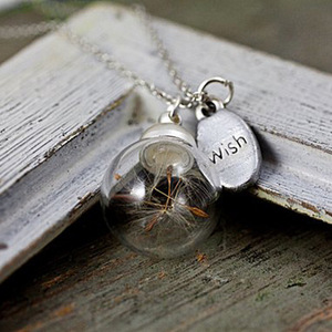 许愿吊坠植物蒲公英玻璃球长发干花玻璃球长项链 - Product Image 3