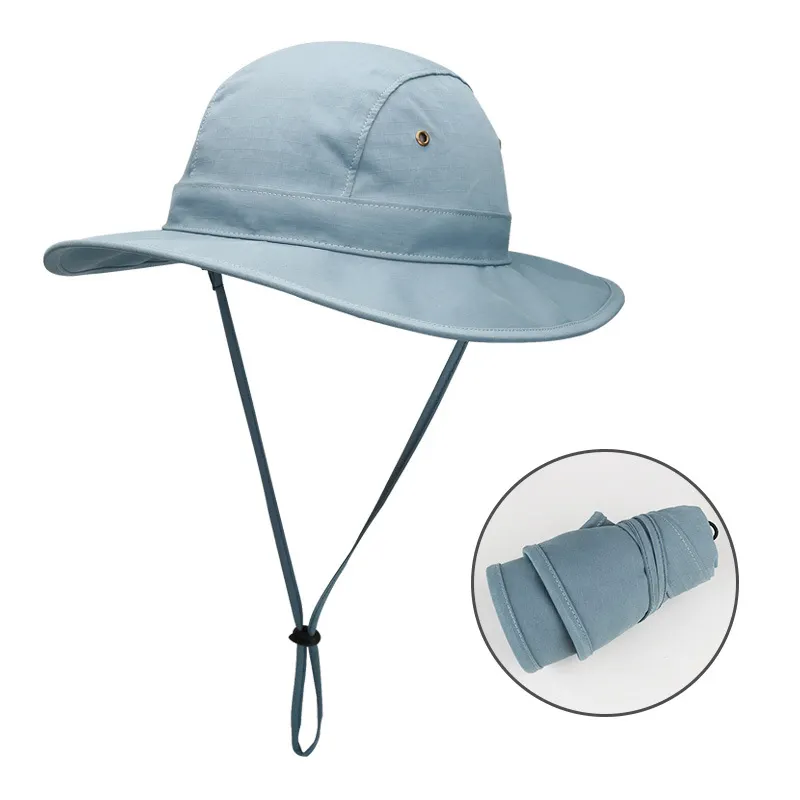 High quality foldable string camping hunting fisherman bucket sun hat summer mens adjustable plain bucket hats